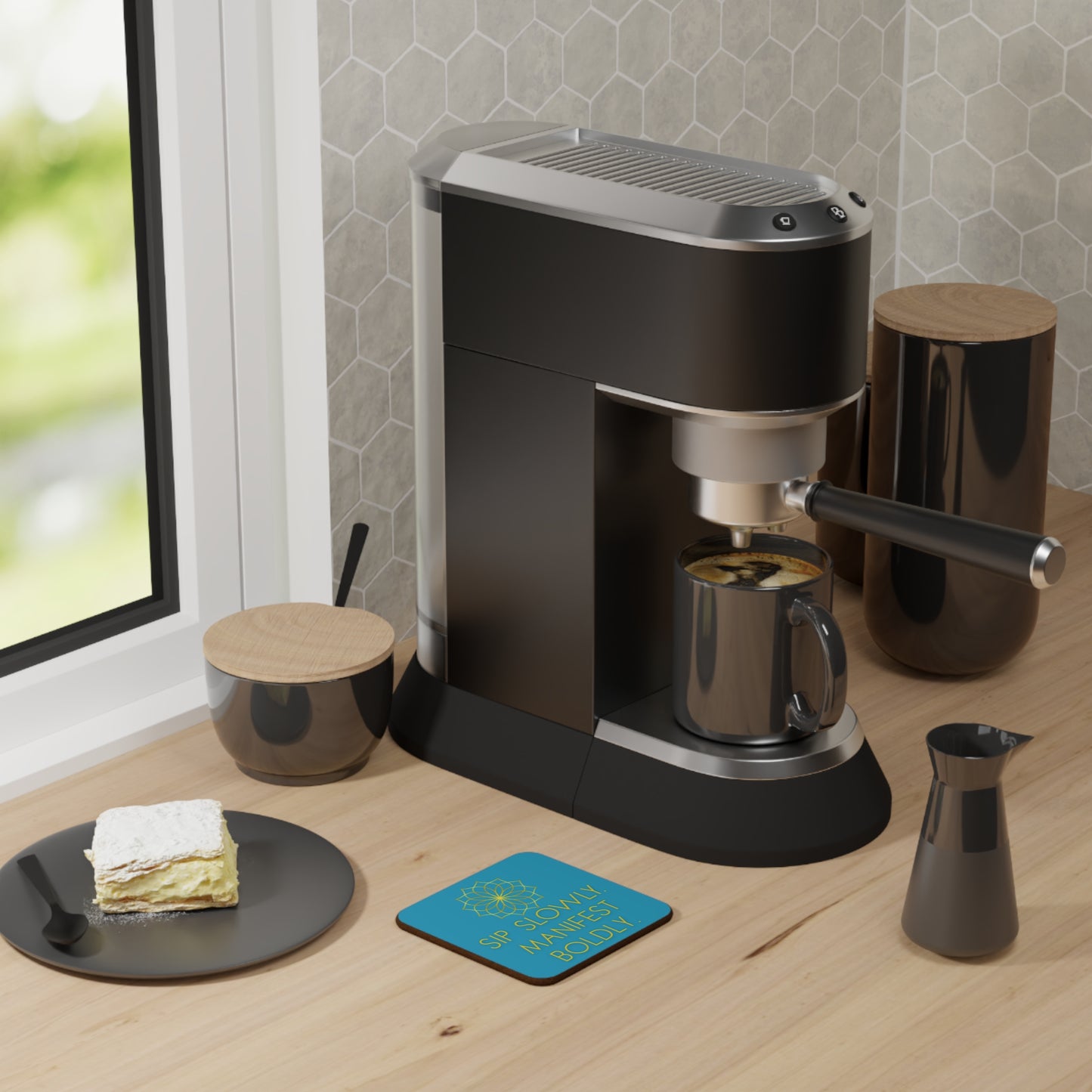 Coaster Set Sip Slowly, Manifest Boldly Blue